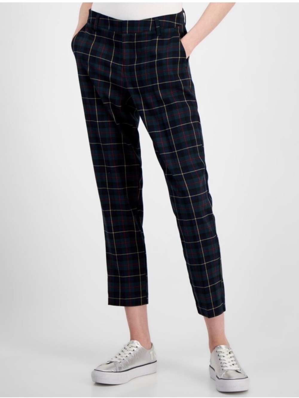 Tommy Hilfiger Navy Plaid Cropped Ankle Trousers